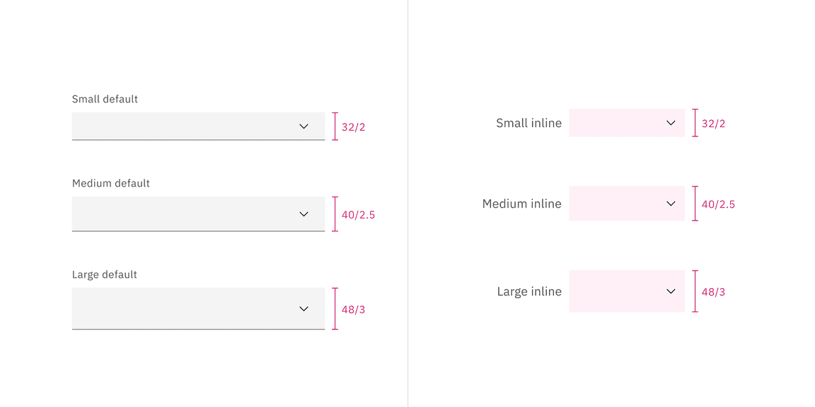 Select default sizes